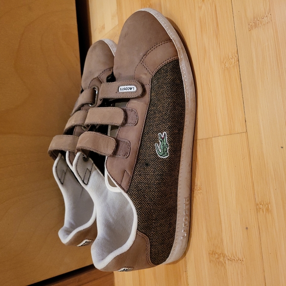 Lacoste Prep Herringbone B18 Brown 3 Strap Hook & Loop Men's Shoes US10.5 - Picture 2 of 8